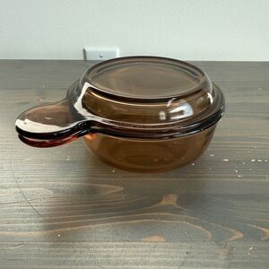 Vintage Amber Visions Corning grab it bowl with lid